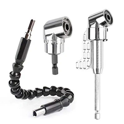 Image of ZFYQ Right Angle Drill with Hex Shank 1/4 Inch Adjustable Screwdriver Socket Holder Adapter and Flexible Extension Bit Kit, 3PCS