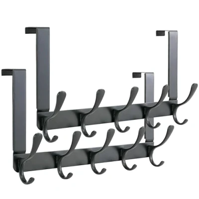 Image of SKOLOO Over The Door Hook 5 Hooks, Hanger for Hanging Clothes/Towels/Coats/Backpack/Hat, Coat Rack(2 Pack,Black)