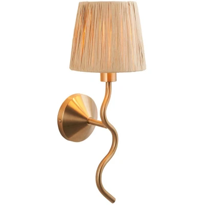 Image of Endon Wriggle Wall Lamp with Shade Brushed Aged Brass Plate Natural Raffia