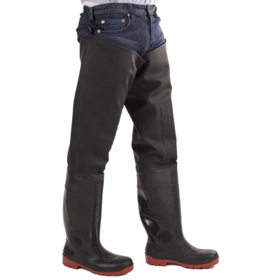 Image of Amblers Mens Rhone Thigh Safety Wader Wellington Boots (8 UK) (Black/Red)