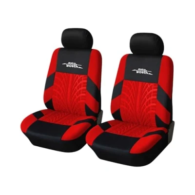 Image of AUTOYOUTH Car Seat Covers TIRE TRACK Fashion Front Pair Universal For Cars Truck Van Set Protector Auto Parts, Red