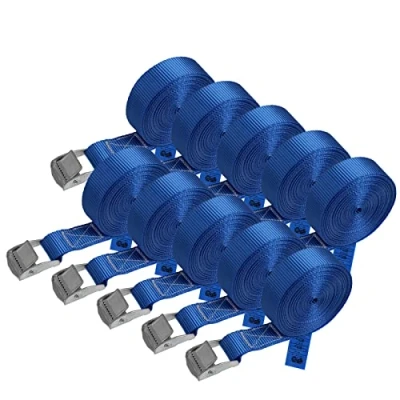Image of Lashing Straps Tie Down Tension Belt Blue 2,5m 4m 6m Different Quantities, loadable up to 250 kg DIN EN 12195 2, 10 Pieces 2.5 cm x 6 m