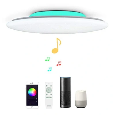 Image of 36W 40CM Starry Modern Smart Music WIFI LED Ceiling Light Compatible With Amazon Alexa Google Home Remote Control Dimmable RGB Lamp 2 Bluetooth Speakers For Lounge Bedroom Living Room Kitchen