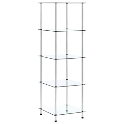 Image of vidaXL 5 Tier Transparent Shelf, Tempered Glass &amp; Stainless Steel Frame, Versatile Storage Unit for Living Room/Bathroom/Office, 40x40x130 cm