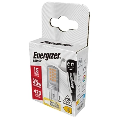 Image of Energizer G9 LED Light Bulb. 4.2W (40w Halogen Equivalent) 220 240V. 470 Lumens. Bi Pin Base Energy Saving. Warm White 2700k