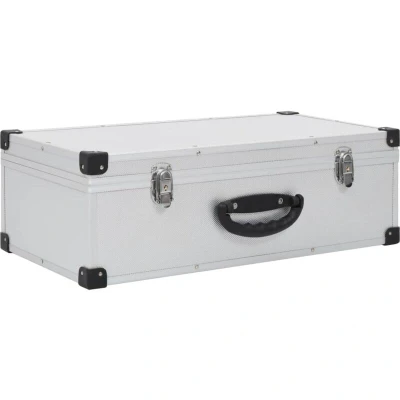 Image of vidaXL CD Case Silver Holder Box with Aluminum Trimming for 80 CDs, Made from Wood, ABS Secure and Dust Proof Storage
