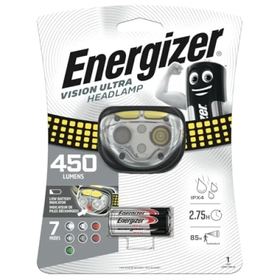 Image of Energizer Vision HD Ultra, Powerful Bright Headlamp, 450 Lumens for Hands Free Indoor and Outdoor Actvities, Batteries Included