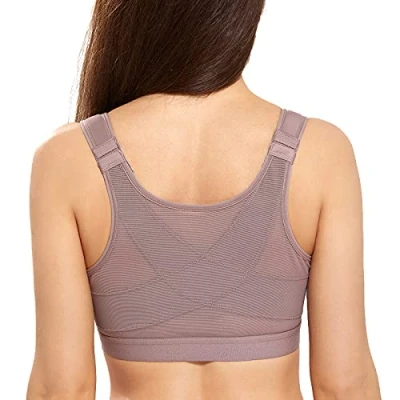 Image of Delimira Women&#039;s Front Fastening Bras Non Wired Posture Correcting Back Support Post Surgery Bra Plus Size Comfort Mochaccino 38C