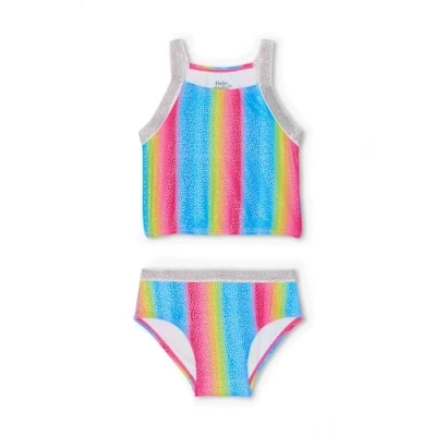 Image of Hatley Girls Sleeveless Tankini Two Piece Swimsuit, Jelly Bean Rainbow, 12 Years