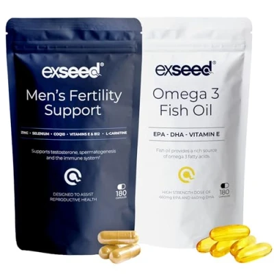 Image of ExSeed Health Men&#039;s Fertility Combi Supplements Multivitamins (x3 Bottles) Omega 3 Month Supply Boosting Ingredients Supports Healthy Conception &amp; Overall