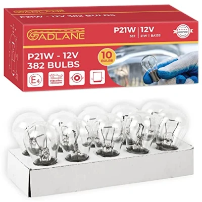 Image of GADLANE 382 P21W 12V 21W Bulbs Car Van Brake Tail Indicator Reverse Fog Base BA15S Pack of 10