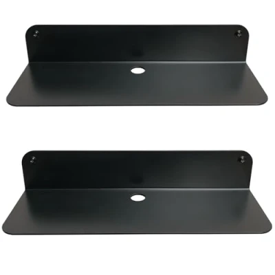 Image of Galleksa Set of 2 Floating Metal Wall Mounted Shelves 32cm Black