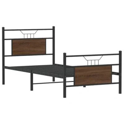 Image of vidaXL Single Bed Frame without Mattress Brown Oak 90x200 cm Engineered Wood with Metal Slats Ideal for Bedroom