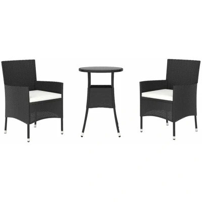 Image of Vidaxl 3 Piece Garden Bistro Set with Cushions Black Poly Rattan