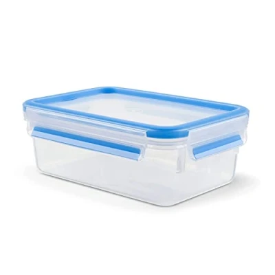 Image of Tefal K3021212 MasterSeal Fresh Box, Plastic Food Storage Container, Keeps Fresher for Longer and 100 Percent Leakproof, 1 Litre,Clear/Blue
