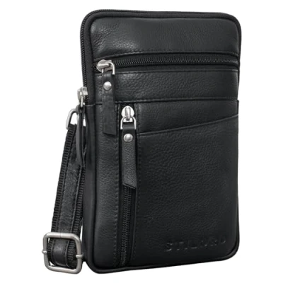 Image of STILORD &#039;Brooks&#039; Leather Belt Purse Chest Pouch for Phone Crossbody Bag Sling Travel Bumbag Genuine Vintage Leather, Colour:Black
