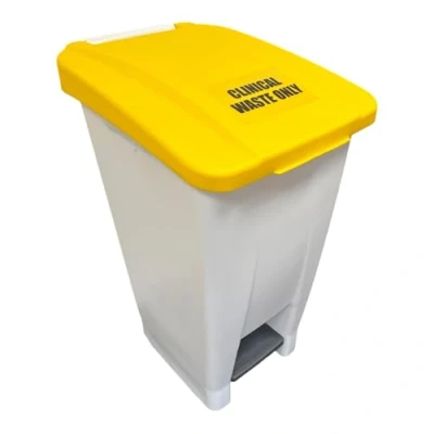 Image of Chabrias Ltd 60 Litre Step On Container Home Kitchens School Waste Medical Bin Pedal Plastic BPA free White Base &amp; Colour Lid (Yellow)