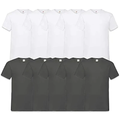 Image of Fruit of the Loom Men&#039;s V Neck Valueweight T Shirt (Pack 10) Multicolour X Large