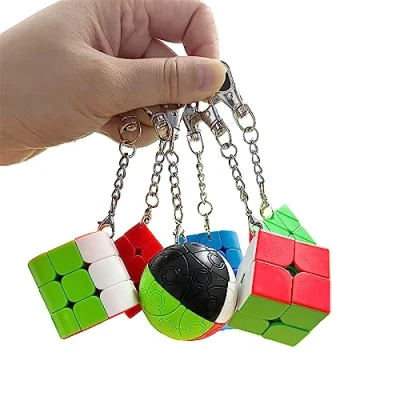 Image of Yealvin Mini Speed Cube Set, Stickerless Puzzle Bundle of 2x2 3x3 Trihedron Pyramid Cylinder and Magic Ball Cubes Keychain with Gift Box (6 Pack)