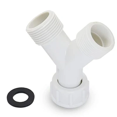 Image of Plastic Appliance Inlet BSP Hose Y Piece Splitter Connector, 3/4 inch Shape Splits 1 to 2 Pipe Connector for Washing Machine Dish Washer, White, Pack