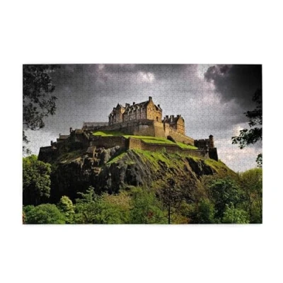 Image of 1000 piece Edinburgh Castle Scotland Jigsaw Puzzle with Poster Britain Landmarks Fun at Home Activities,Birthday Present,for Adults Kids Decoration Game Toys Best Gifts