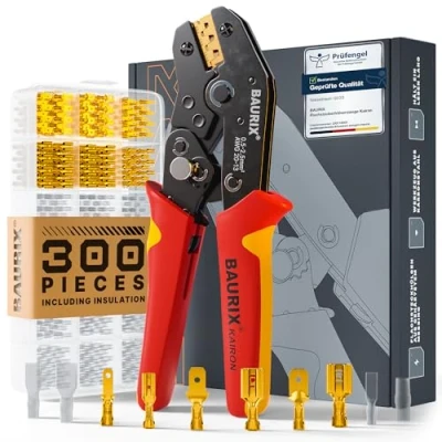 Image of BAURIX® Crimping Pliers with 300 Pieces of Flat Receptacles Set for Lugs [0.50 2.50mm²] Electrical Connectors Tool Receptacle