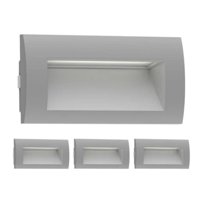 Image of ledscom.de 4 LED recessed Wall Light ZIBAL, Downlight for Outdoors, IP65, Grey matt, 140 x 70mm, 3.3 W, 209lm, Warm White