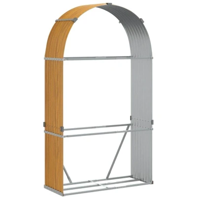 Image of vidaXL Log Holder Wood Look 120x45x210 cm Galvanised Steel