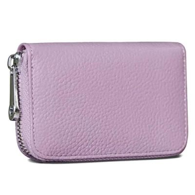 Image of GADIEMKENSD Womens Credit Card Holder Small RFID Blocking Ladies Wallet with Stainless Steel Zipper Excellent Genuine Leather Accordion Wallets Case Slim Blocked Zip Accordian Cards Light Purple