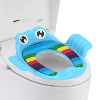 Image of Trintion Potty Training Toilet Seat 38x35cm Kids Non Slip Splash Resistant Comfortable Trainer with Handles and Backrest Portable Toddler Pads for Round Oval Toilets (Blue)