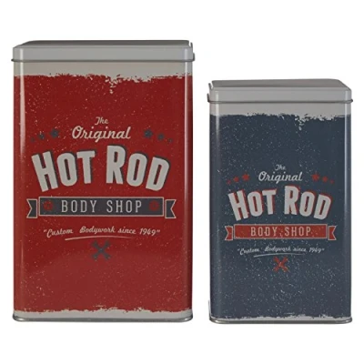 Image of Premier Housewares Storage Canisters Round Red Jars Set Three Tin Canister Tea Coffee Sugar