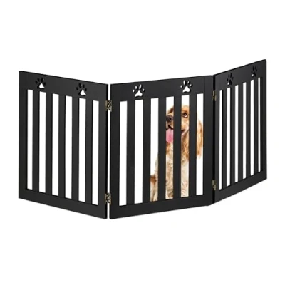 Image of Relaxdays Dog Barrier Fence, 3 part, Free standing, Stair Gate Protection, HxW: 60 x 153 cm, Foldable, Safety, Black, Fibreboard, 2 cm