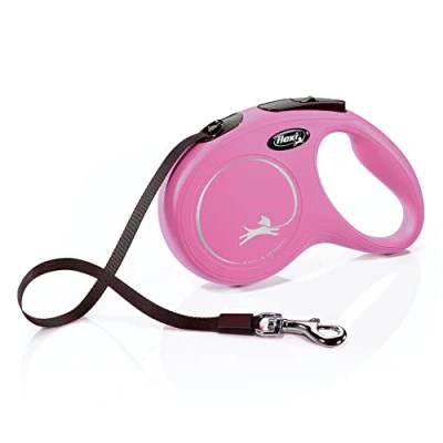 Image of Flexi® New Classic Retractable Dog Leash (Tape), Ergonomic, Durable and Tangle Free Pet Walking for Dogs, 16 ft, Medium, Pink