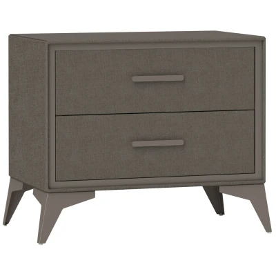 Image of HOMCOM Velvet Bedside Table, Side Table with 2 Drawers, Modern Cabinet Storage and Steel Legs for Bedroom, Living Room, Brown