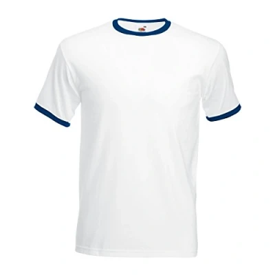 Image of Fruit of the Loom Mens Ringer Short Sleeve T Shirt (M) (White/Navy)