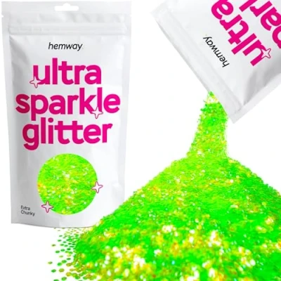 Image of Glitter Fluorescent Green Ultra Sparkle Sequins Nail Face Festival Christmas Halloween Makeup Extra Chunky 100g / 3.5oz