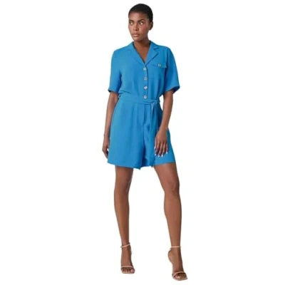 Image of Roman Womens Textured Tie Waist Playsuit Blue Size 18 UK