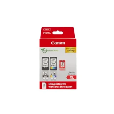 Image of Canon PG 545 XL CL 546 VALUE SEC Pack of 2 cartridges (Black Colour XL) + 50 sheets 10x15cm Photo Paper Genuine (Recycled Cardboard Multipack)