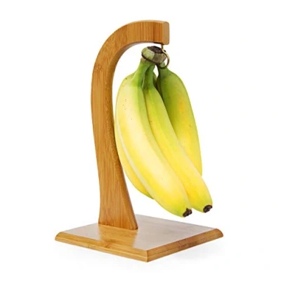 Image of Relaxdays SHELDON Fruit And Vegetable Stand, 28.5 x 16 16, Decorative Banana Hanger, Bamboo, Natural Brown