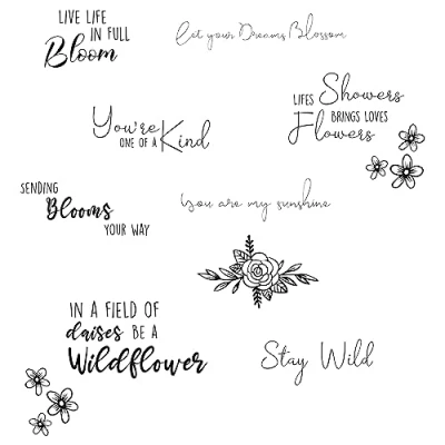 Image of Sizzix Clear 10PK Spring Bloom Sentiments by Jess Slack 666145 Rubber Stamp Set for Cardmaking, Scrapbooking &amp; Papercraft, One Size
