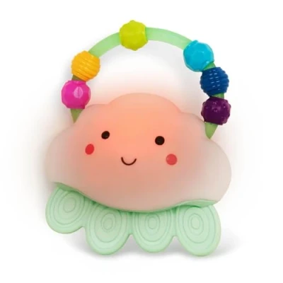 Image of B. toys Rain Glow Squeeze Light Up Baby Rattle &amp; Teether Rainbow Beads Cloud Teething Toy Sensory for Infants, Babies, 3 Months +