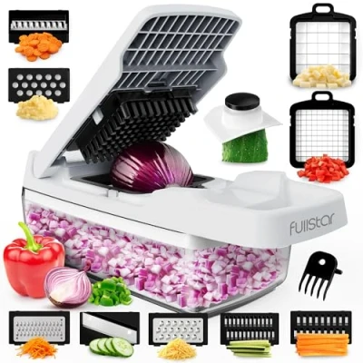 Image of Fullstar 9 in 1 Chopper Vegetable Cutter Mandoline Slicer for Kitchen with Handle Pro Veggie Container and Lid, Food Salad Container, Onion