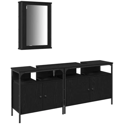 Image of vidaXL 3 Piece Bathroom Furniture Set Black Oak Engineered Wood