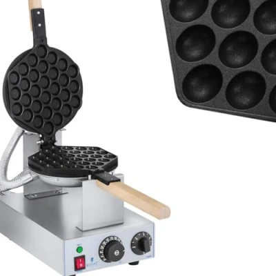 Image of Royal Catering Bubble Waffle Maker Machine RCWM 1400 B (Power: 1.415 W, Pattern, Material: Stainless Steel/Aluminium, Heat Resistant Wooden Handles, Temperature: 50 250 C)
