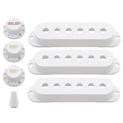 Image of Unxuey Strat 48/50/52mm Guitar Pickup Cover Holder Single Coil Volume Tone Knob Switch Tip Set for Fender Stratocaster ST White