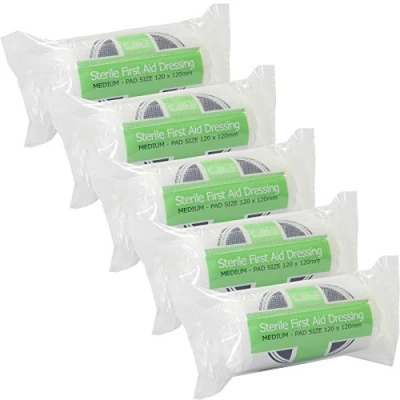Image of 5 x CMS Medical Medium Sterile First Aid Wound Injury Dressing Bandages 12x12cm