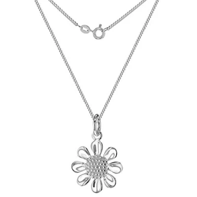 Image of Tuscany Silver Women&#039;s Sterling Daisy Pendant on Curb Chain of 46cm/18&quot;