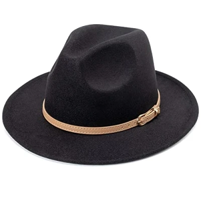 Image of DRESHOW Cowboy Hat for Women and Men Cattleman Western Retro Fedora Felt Hats Outdoor Wide Brim Cowgirl with Buckle Belt Unisex Rolled up Caps