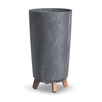 Image of URBN GARDEN Tall Slim Marengo grey Look Plastic Planter Flower Soil Pot Indoor Outdoor With Legs