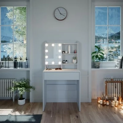 Image of Vicco Vanity table Laura, White, 70 cm with LED lighting